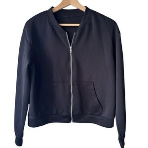 Black Thin Bomber Jacket w/ Silver Zipper & Pockets - Size L